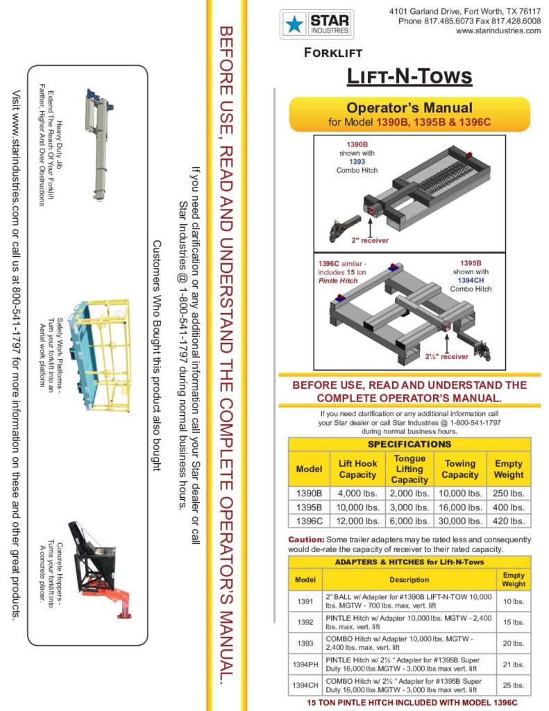 Lift-N-Tow - 1390B, 1395B and 1396C Manual