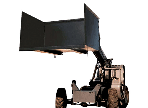 Forklift carries trash hopper to disposal area