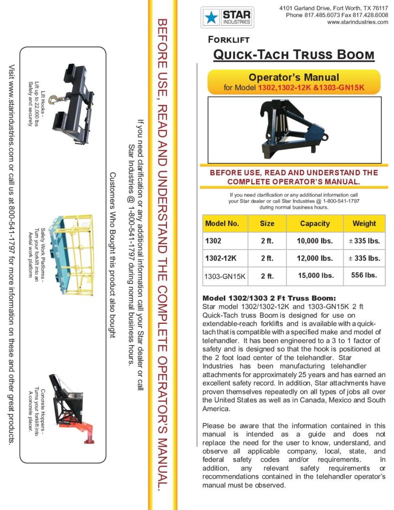 2' Truss Boom - Operators Manual