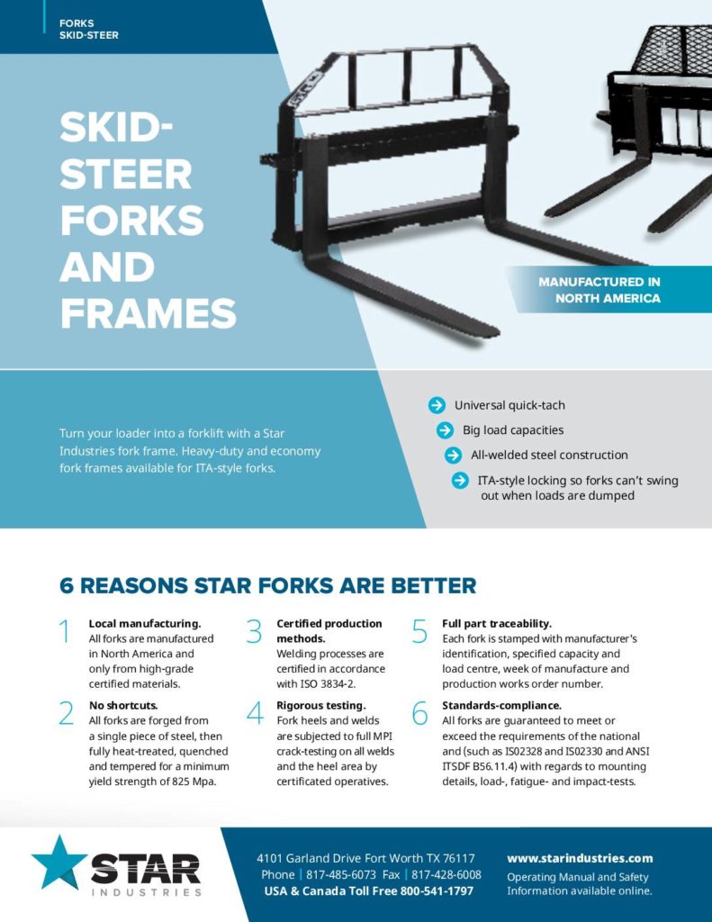 Skid Steer Forks and Frames - Product Sheet