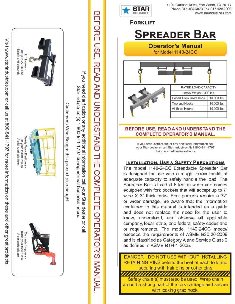 Spreader Bar 1140-24CC - Manual