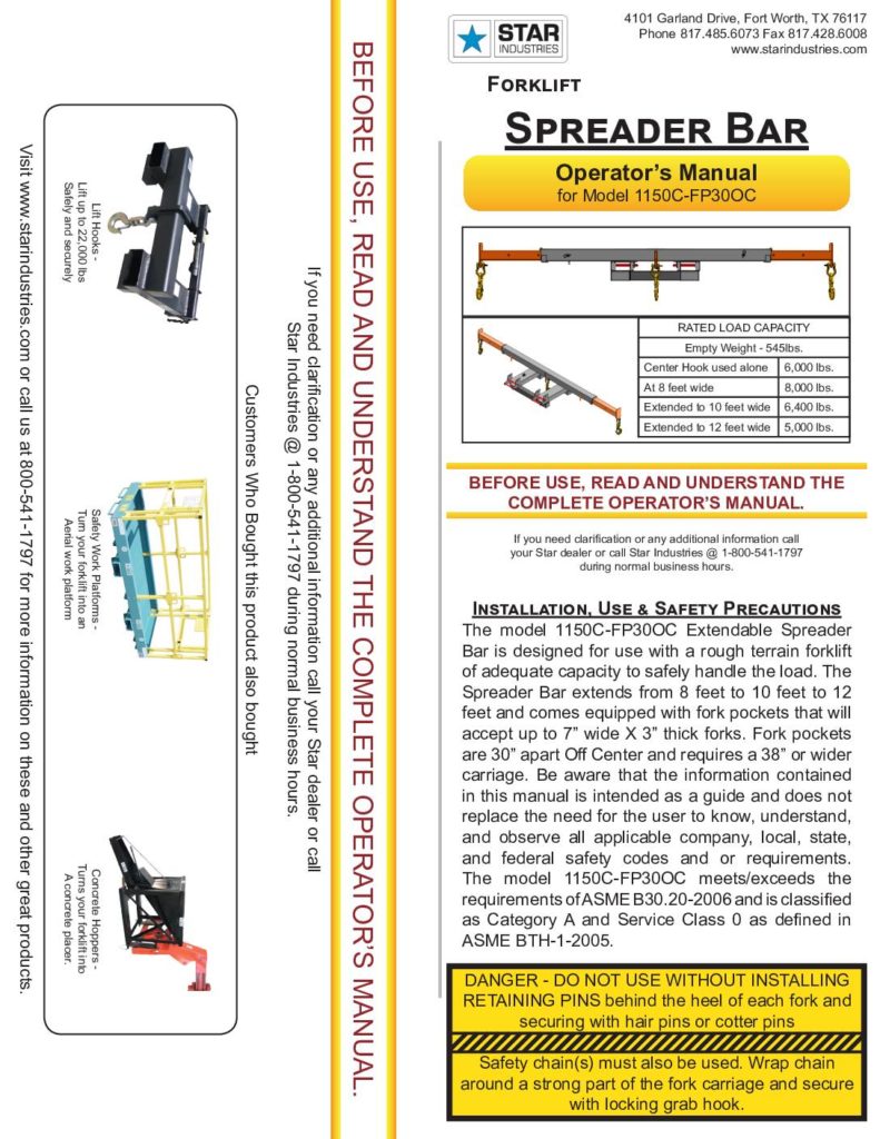 Spreader Bar 1150C-FP30OC - Manual