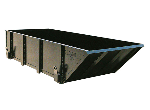 Sloped skip end makes it safe and easy to discharge